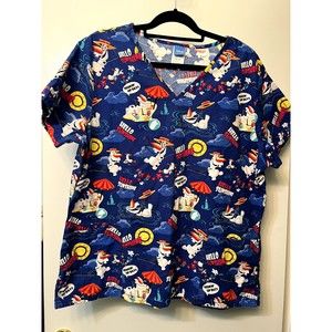Disney Scrub Top Size XL FROZEN Olaf HELLO SUNSHINE Silly EUC Pediatrics